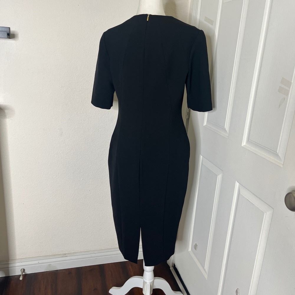 New Trina Turk Sheath Dress Women 8 Black New Short Sleeve Midi Professional LBD - Picture 5 of 16